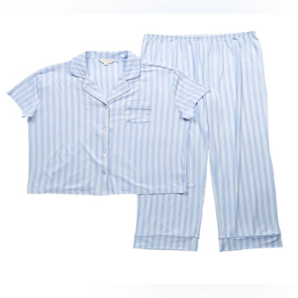 NWT! Laura Ashley Blue & White Striped Super Soft Pajama Set - Size XL